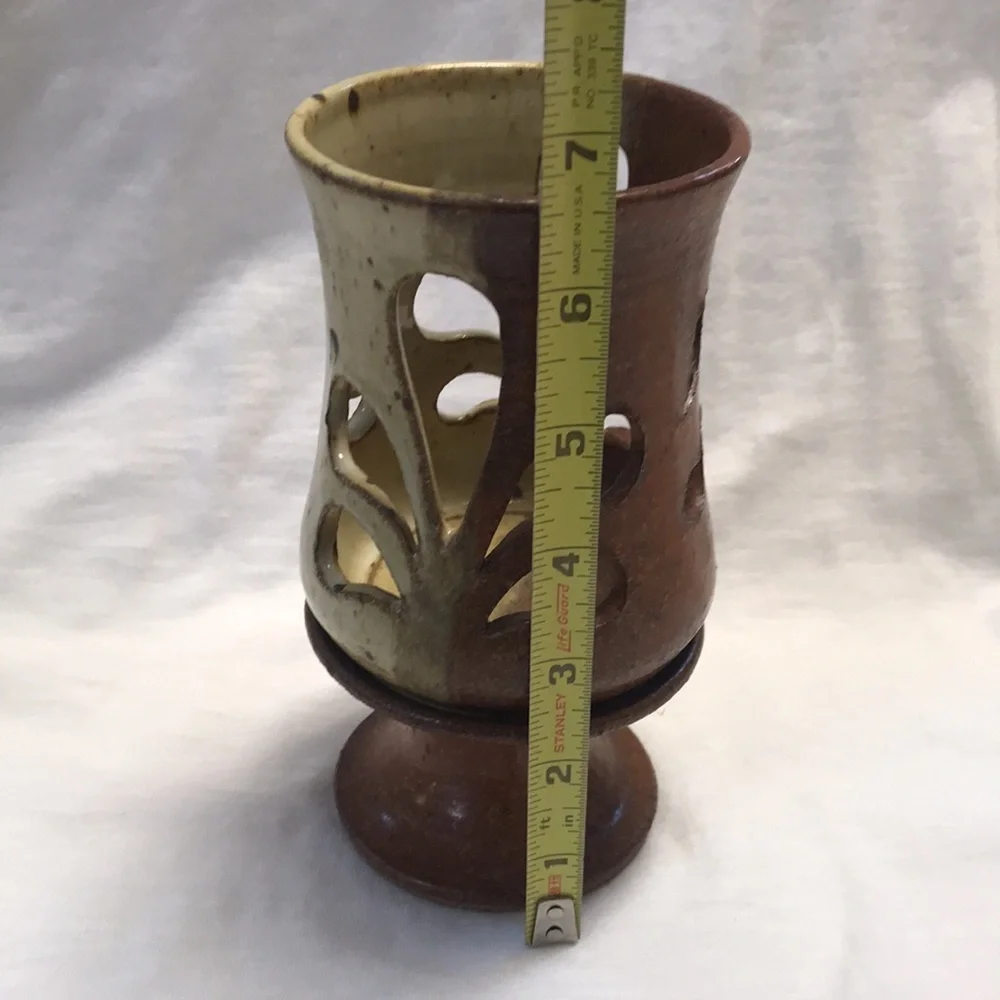 Vintage/MCM‎ Stoneware Pottery Artist Signed Candle Holder